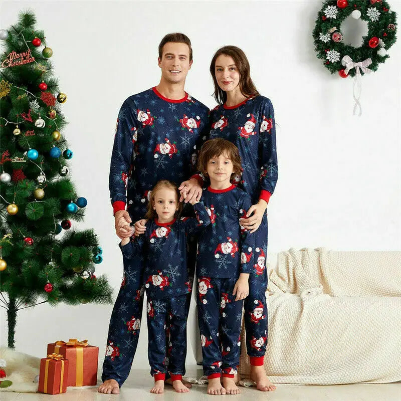 Navy Santa Print Christmas Pyjamas