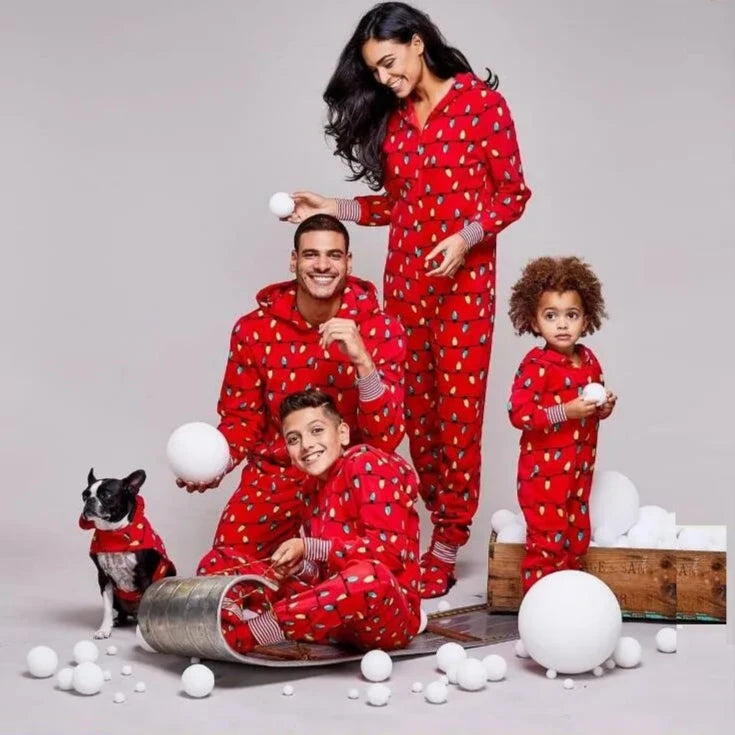 Lights Matching Red Family Christmas Pyjamas