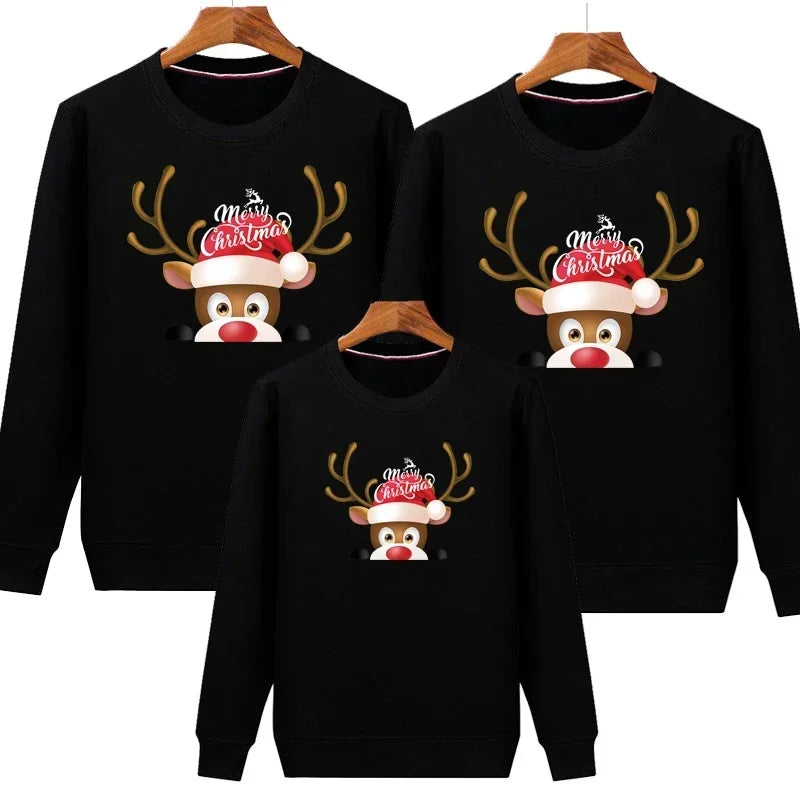 Plain Black Reindeer Matching Christmas Jumper