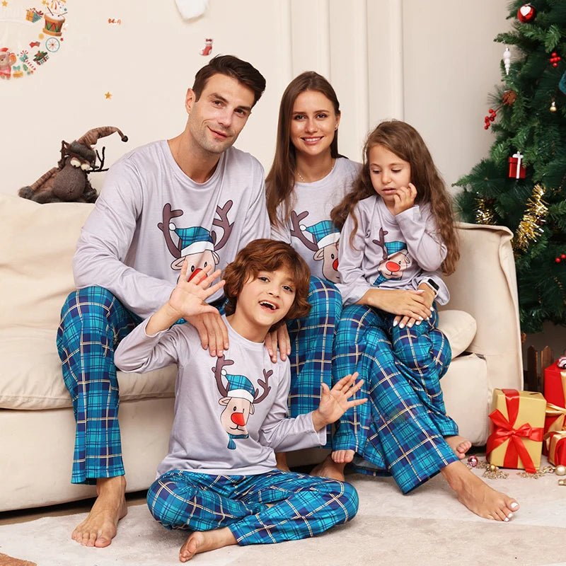 Light Blue Matching Family Christmas Pyjamas