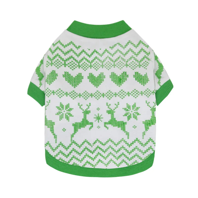 Dog Christmas Reindeer T-Shirt in Green and White