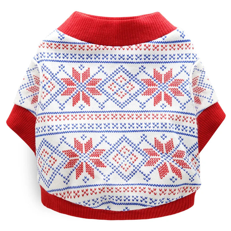 Festive Dog Christmas Top in White, Red, and Blue