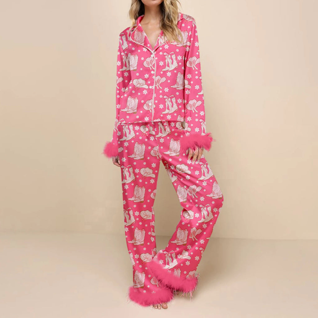 Womens Boots Print Christmas Pyjamas