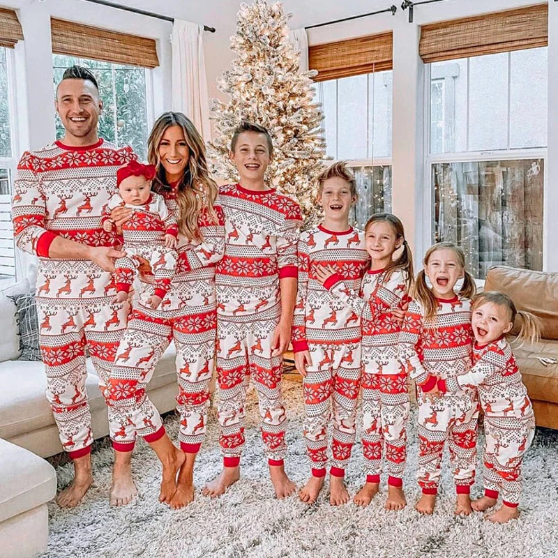 Light Red Long Sleeve Matching Family Christmas Pyjamas