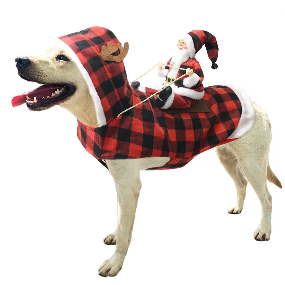 Festive Dog Costume with Santa Riding on Back