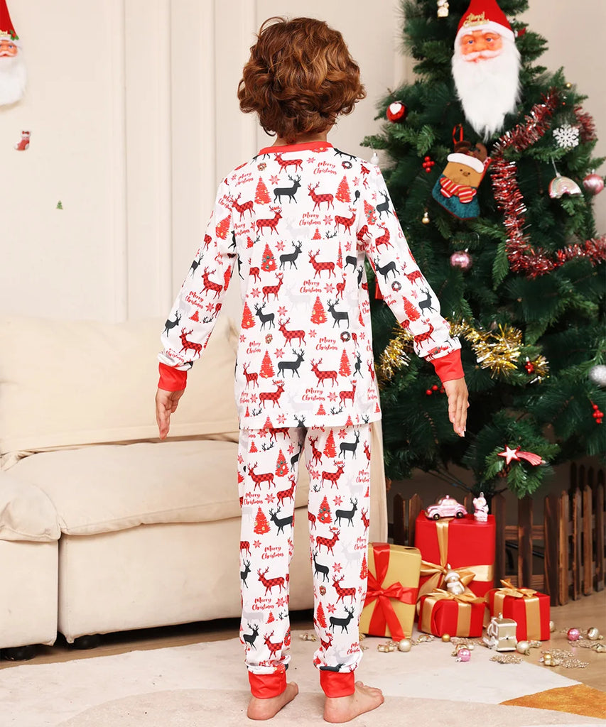 Soft matching pyjamas with Christmas forest theme