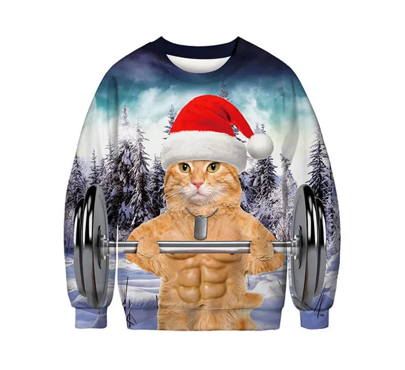 Weightlifting Cat Funny Novelty Christmas Jumper
