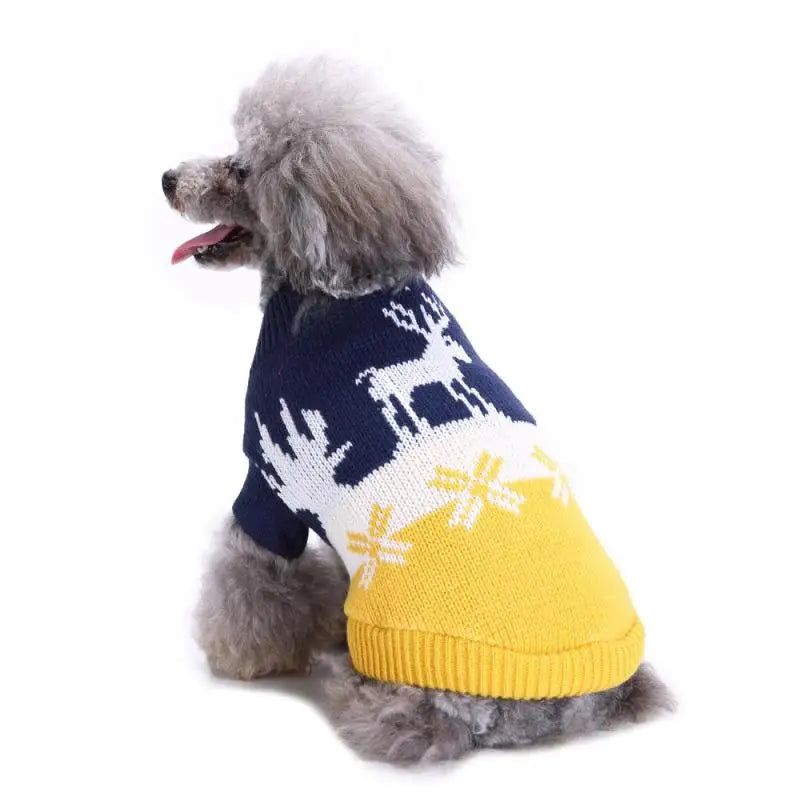 Dog Reindeer Christmas Jumper in Navy and Yellow