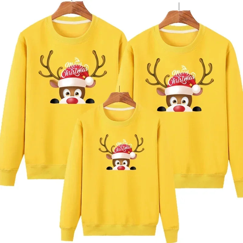 Plain Yellow Reindeer Matching Christmas Jumper