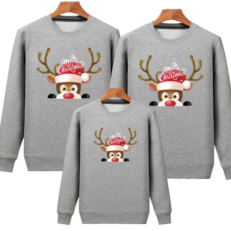 Plain Grey Reindeer Matching Christmas Jumper