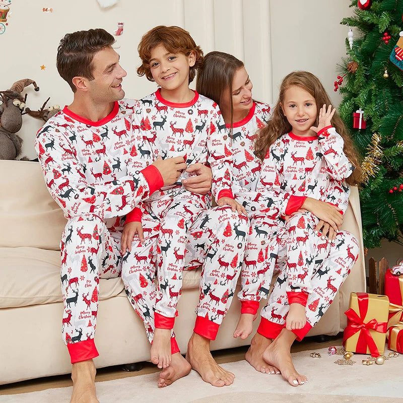 Family Christmas pyjamas with forest design