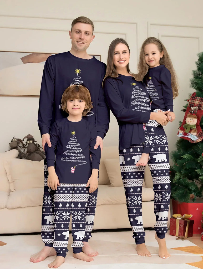 Navy Christmas Tree Matching Pyjamas