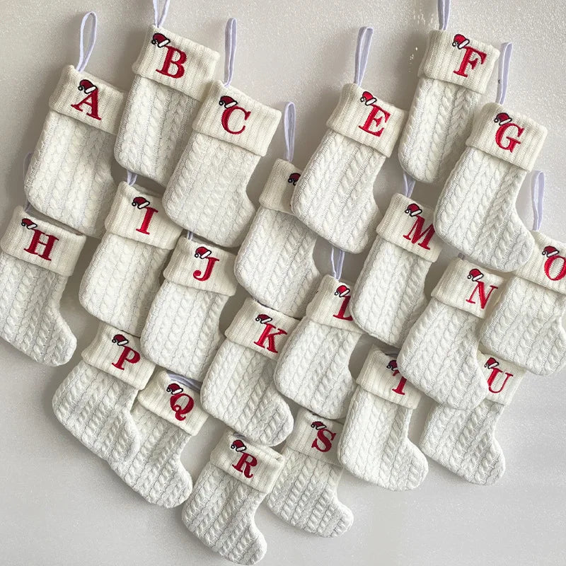 White Initial Knit Christmas Stocking