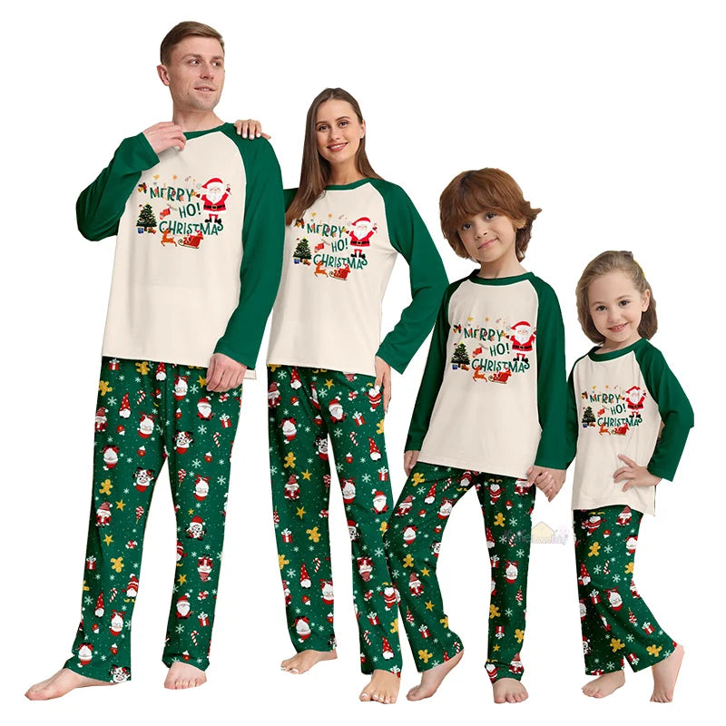 Green Santa family pyjama set for holiday fun