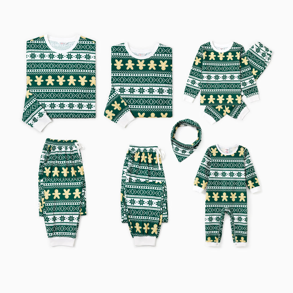 Family Matching Green Snowflake and Gingerbread Christmas Pyjamas