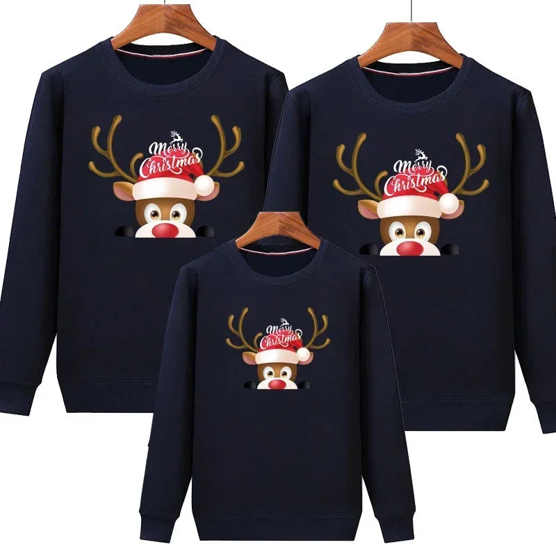 Plain Navy Reindeer Matching Christmas Jumper