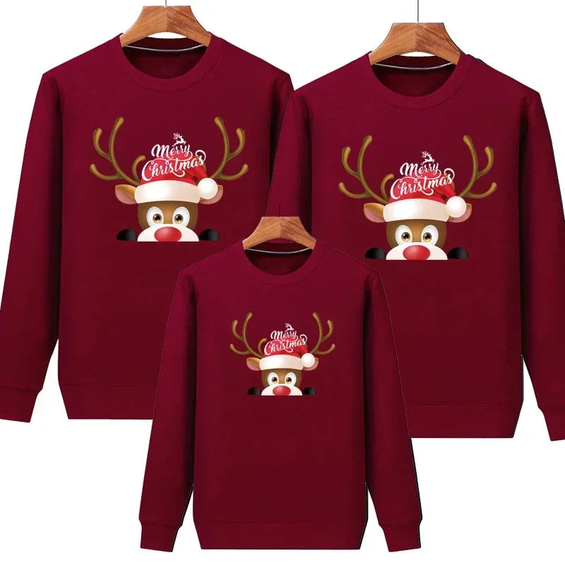 Plain Wine Red Reindeer Matching Christmas Jumper