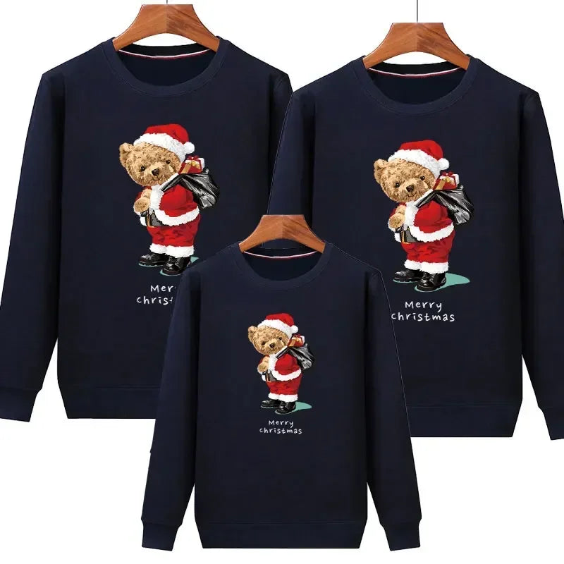 Plain Navy Christmas Bear Matching Christmas Jumper