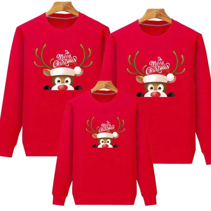 Plain Red Reindeer Matching Christmas Jumper