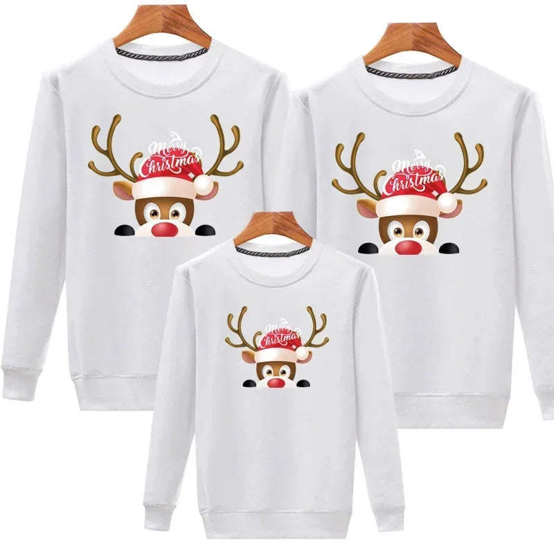 Plain White Reindeer Matching Christmas Jumper